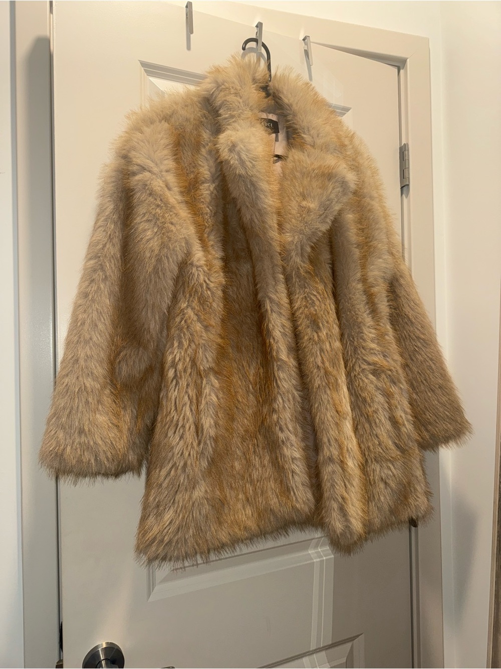 Faux Fur Coat in Camel - Women's Plush Jacket - Picture 5 of 7